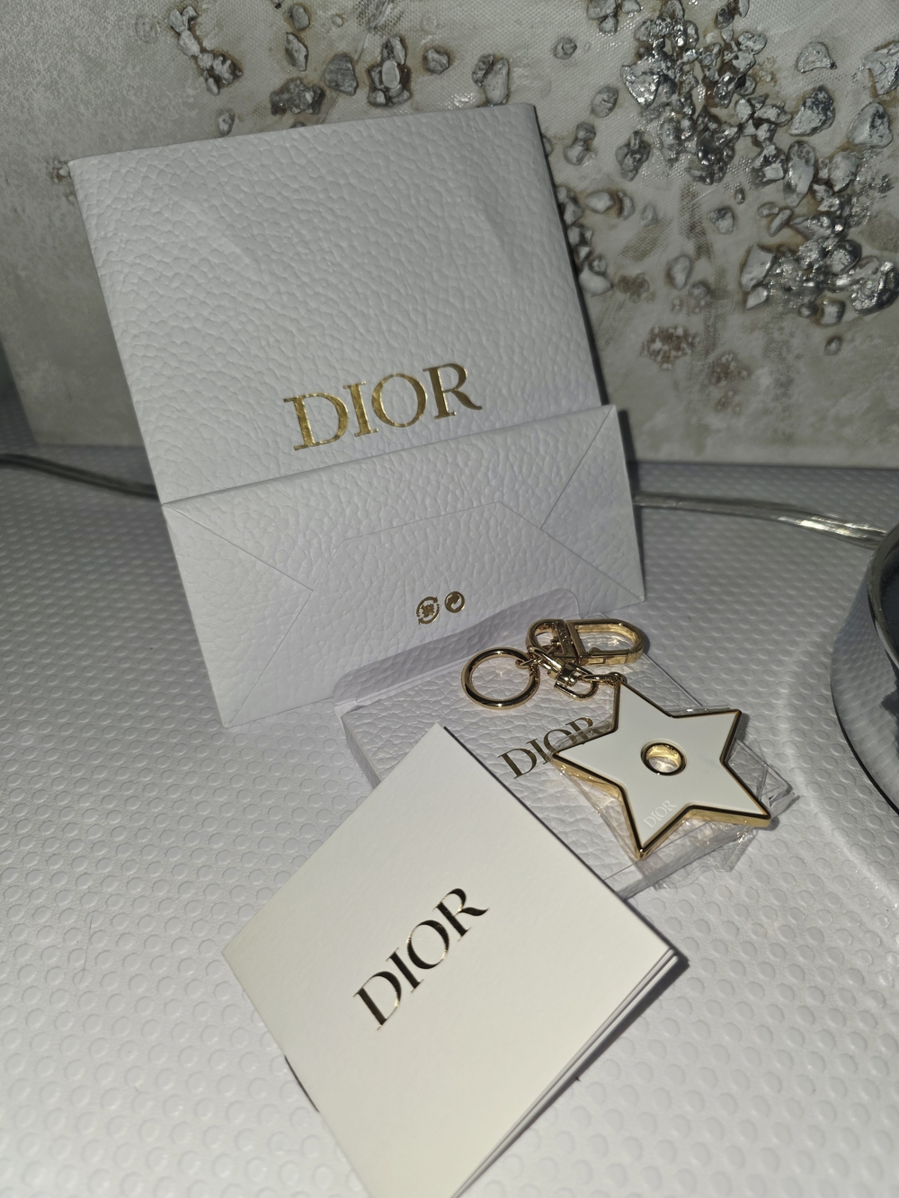 Dior White and Gold Star Keyring Charm